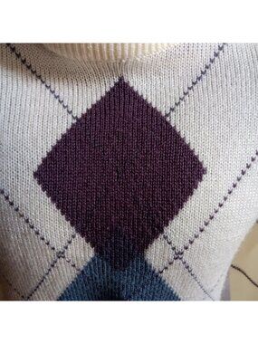 True Vintage Crewneck Sweater Medium Acrylic Pullover Argyle Union Bay New Wave